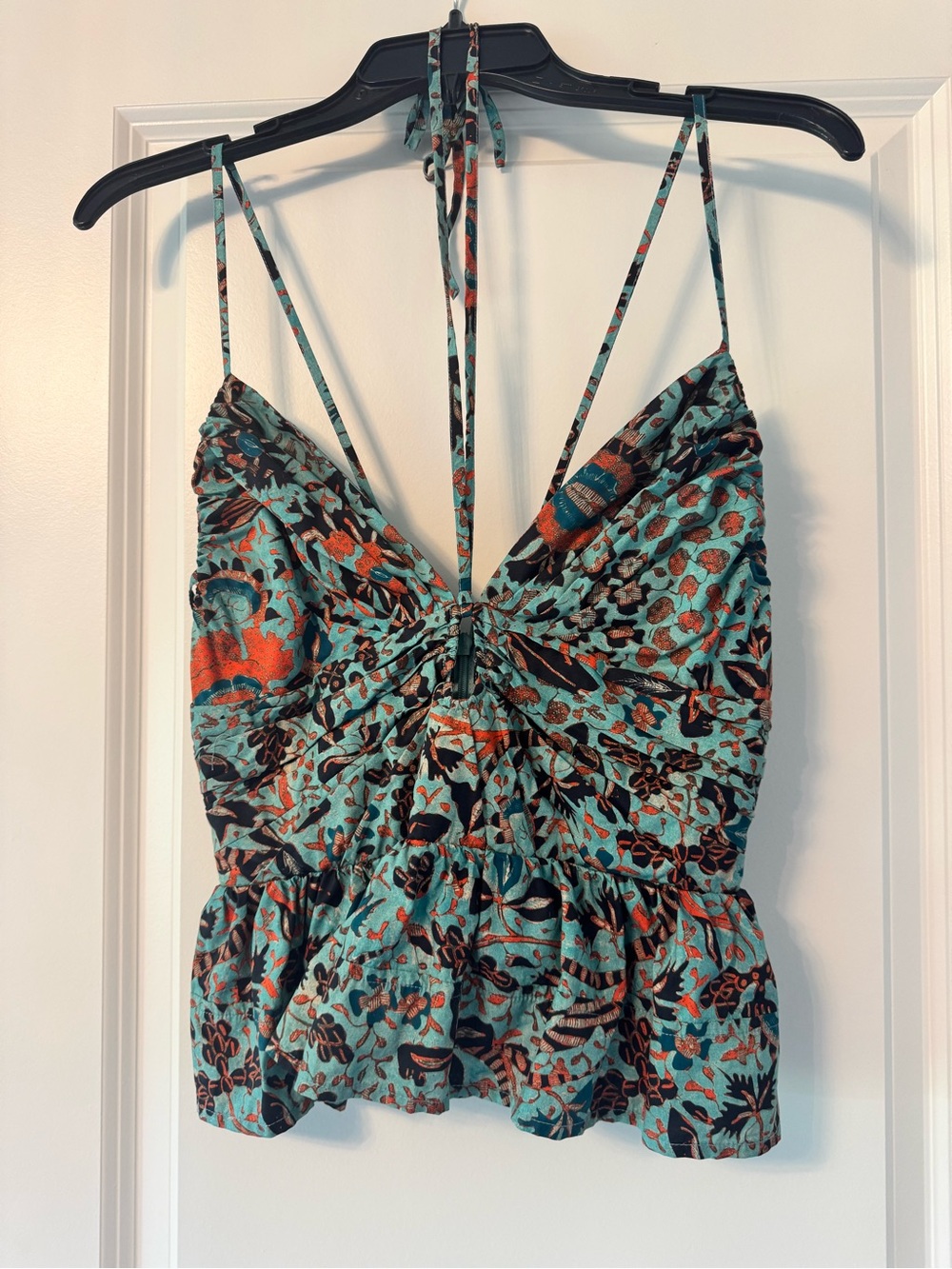 Ulla Johnson Turquoise & Orange Floral Halter Camisole